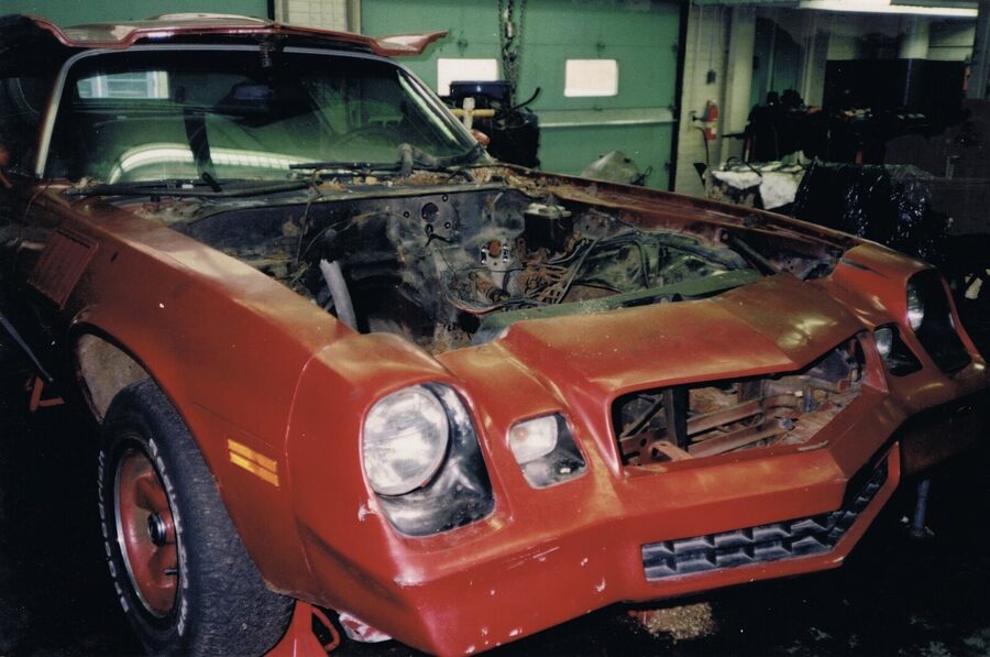1978 Camaro Z-28 on jack stands with the hood off