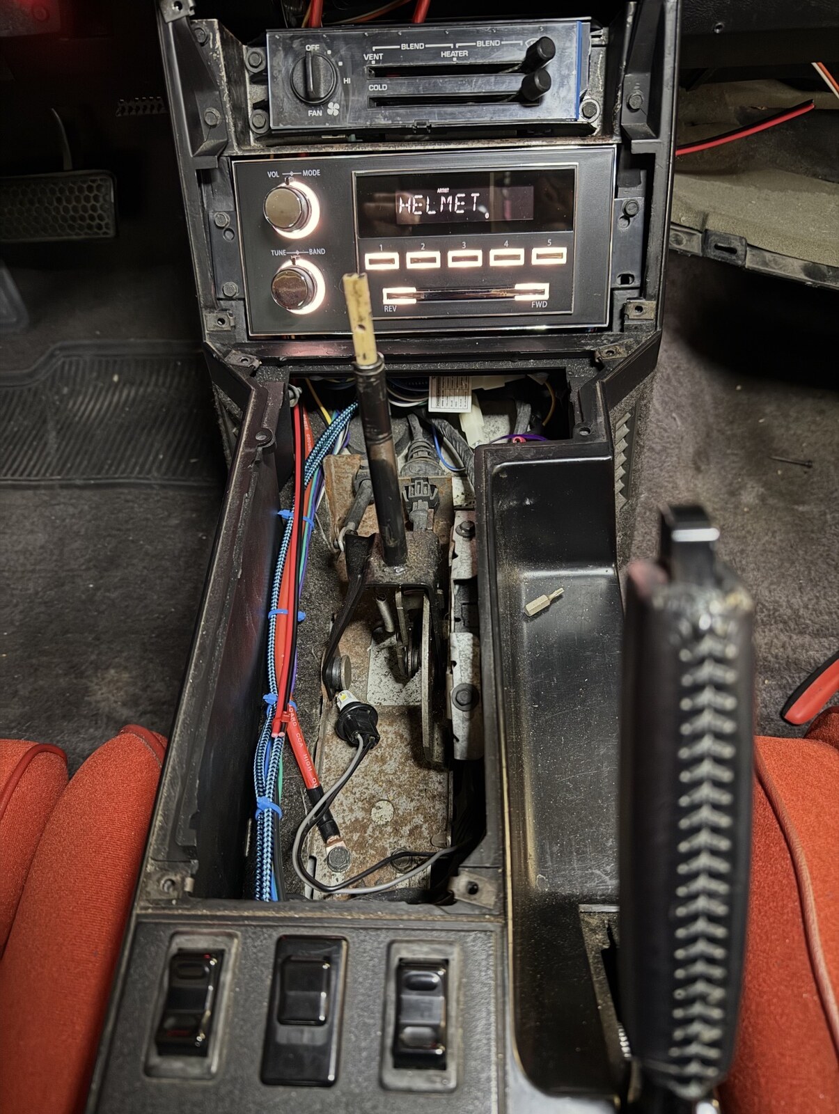 RetroSound deck installed with console open and wiring exposed